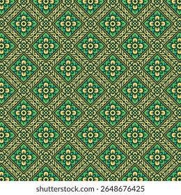 Seamless Floral Batik Pattern Featuring Vibrant Lime and Green Colors Combination