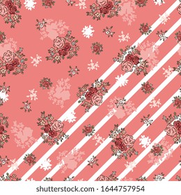 Seamless floral batik pattern. Vector flower illustration with leafs. 