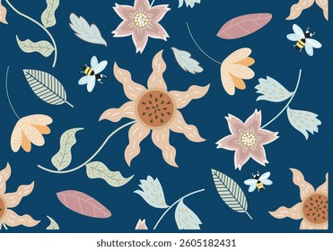 seamless floral with bee pattern