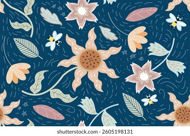 seamless floral with bee pattern