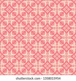 Seamless floral beige pattern on pale pink background