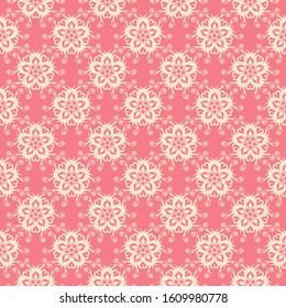 Seamless floral beige pattern on pale pink background. Vector illustration