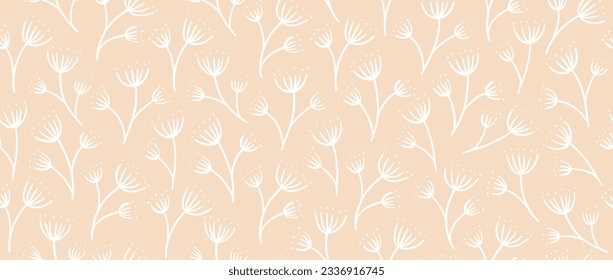 El beige floral sin foco. Sencilla ditsia botánica que repite el fondo. Papel pintado de las paredes rurales. Impresión de color desnudo para textiles y tejidos. Ilustración vectorial.