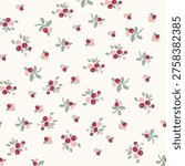 Seamless floral berries pattern hand drawn illustrations pattern on cream background red and pink berries Christmas gift, wallpaper and textile etc.