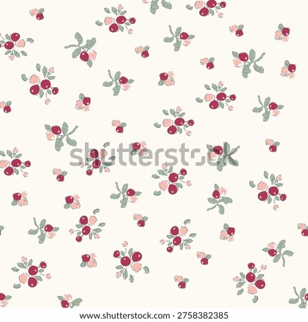 Seamless floral berries pattern hand drawn illustrations pattern on cream background red and pink berries Christmas gift, wallpaper and textile etc.