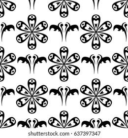 Seamless floral black and white background. Vector illustration