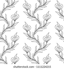 Seamless floral black and white pattern. Vector pattern.