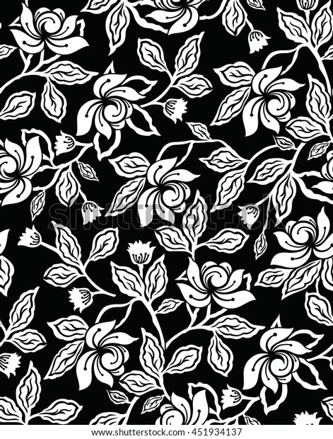 Seamless Floral Black White Wallpaper Pattern Stock Vector (Royalty