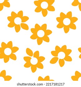 Seamless floral blossoms pattern on white background. Flat vector illustration.
