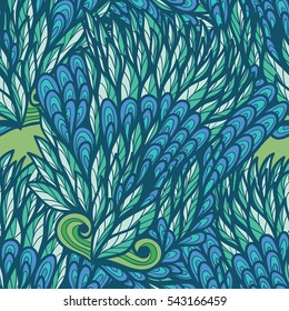 Seamless floral blue and green bright doodle pattern