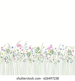 seamless floral border with butterflies