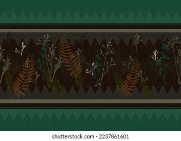 Seamless floral border with chevron