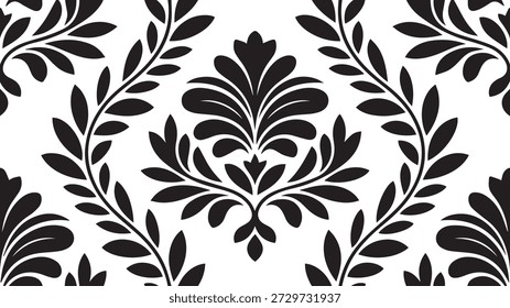 Diseño de borde floral sin fisuras con enredaderas negras y hojas decorativas