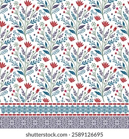 seamless floral border design with intricate motifs for wallpaper and fabric printing
