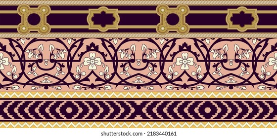 Seamless Floral Border Design FOR Textile Print VECTOR