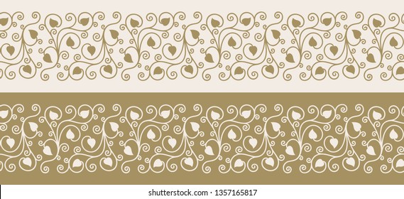 Seamless floral border in Eastern style. Ornament for printing on greeting cards, invitations, packaging, fabrics, wallpaper, tiles. Decorative texture for background design. Vector illustration.