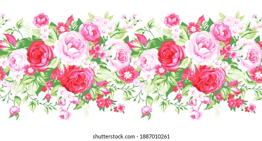 Seamless floral border with elegant roses