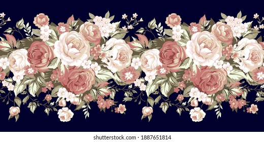 Seamless floral border with elegant roses