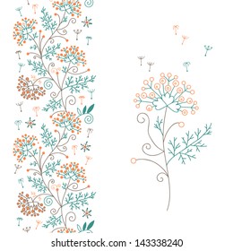 Seamless floral border and flower. Vector illustration.