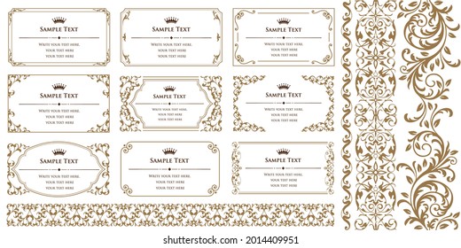 Seamless floral border and frames. Vintage ornament set.