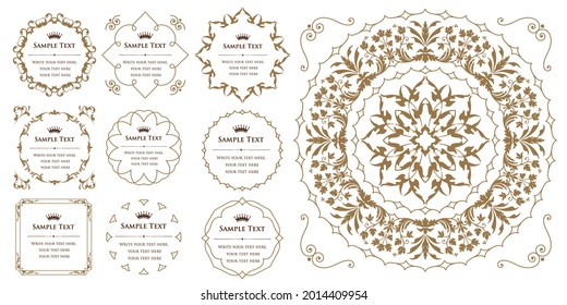 Seamless floral border and frames. Vintage ornament set.