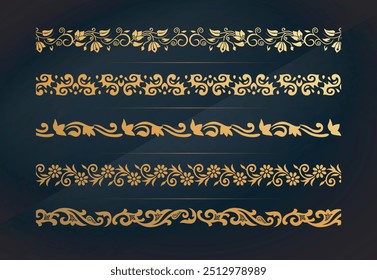 Seamless Floral Border Gold Color on Dark Background