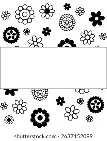 Seamless floral seamless border horizontal frame template. Vector graphic line illustration. Black and white Modern monochrome print design. for beauty salon, cosmetic store, makeup design.
