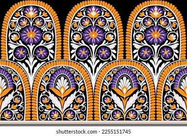 Seamless floral border on black background
