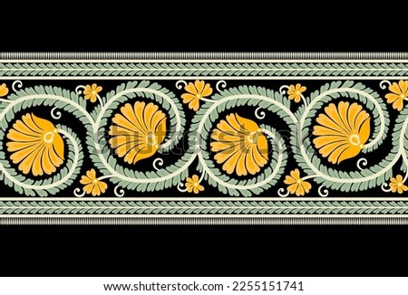 Seamless floral border on black background
