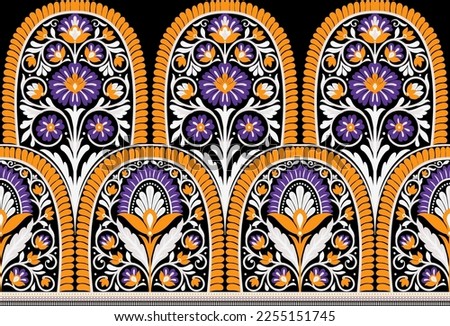 Seamless floral border on black background
