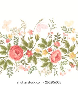 Seamless floral border on white background