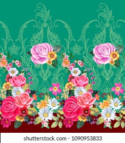 Seamless floral border with paisley 