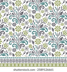 seamless floral border pattern with botanical elements for fashion and digital print designs
