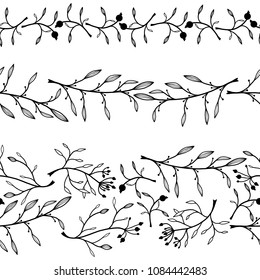 Seamless floral border pattern. Collection of hand drawn dividers.