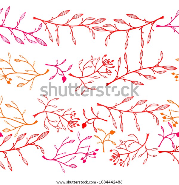 Seamless floral border pattern. Collection of\
red hand drawn\
dividers.