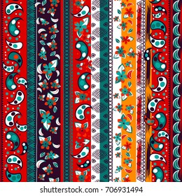 Seamless Floral Border Pattern . ethnic elements paisley. stripe tribal texture
