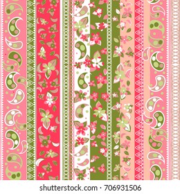 Seamless Floral Border Pattern . ethnic elements paisley. stripe tribal texture