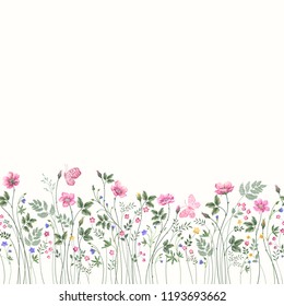 seamless floral border with roses and butterfly