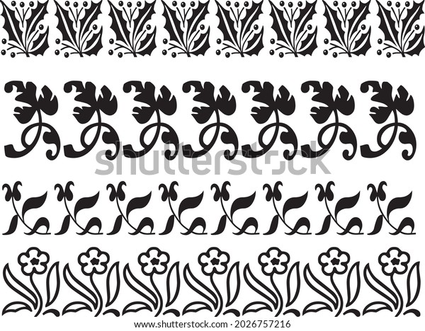 Seamless floral border. Set of decorative\
seamless ornamental border - Vector modular. Vintage Baroque\
Victorian frame border monogram. Dividers. Lines, borders and\
laurels set. Doodle design\
elements