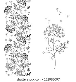 Seamless floral border and small bouquet. Vector illustration.