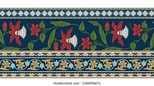 Seamless Floral Border for Textile Design 