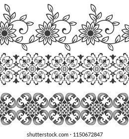 Seamless floral border vector template. Ornament repeating divider.