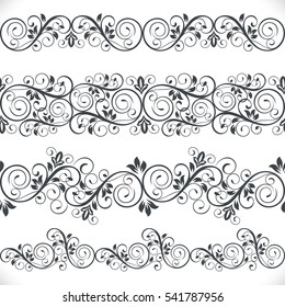 Seamless floral border vector template. Ornament repeating divider.
