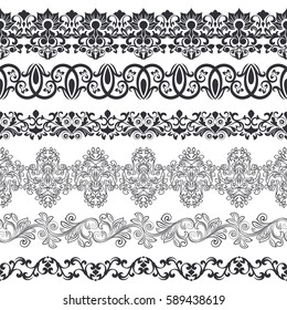 Seamless floral border vector template. Ornament repeating divider.