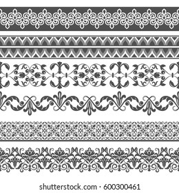 Seamless floral border vector template. Ornament repeating divider.
