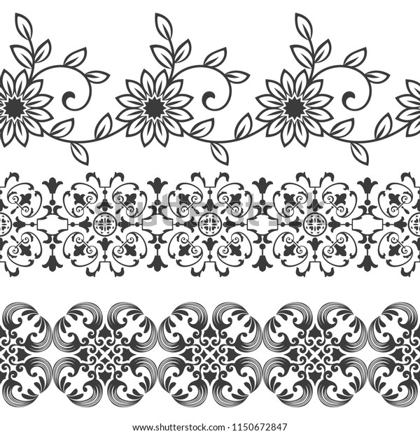 Seamless floral border vector template. Ornament\
repeating divider.