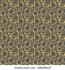 Seamless floral border with vintage golden ornament on gray background. Vector golden seamless pattern.