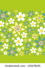 seamless floral border woth strawberry flowers on green background