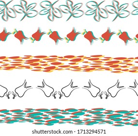 Bordes florales impecables con efecto 3D. Dibujo abstracto vectorial corazón con tulipán con sombra para sitio web, postales, tela, papel, banner, volante, folletos, afiche.  