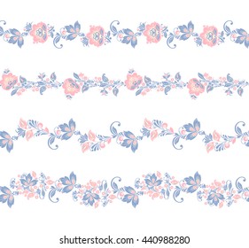 Seamless floral borders elements. Romantic vector Flower set. EPS 8